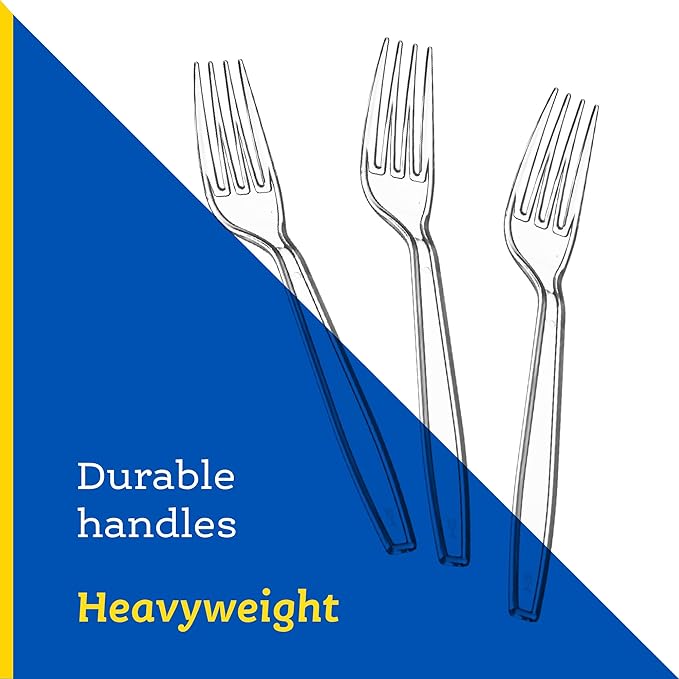 Plasticpro Disposable Clear Plastic Cutlery Disposable utensils Heavyweight 100 Count (Forks)