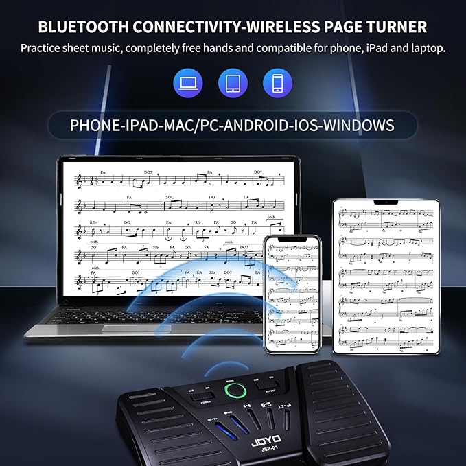 JOYO Wireless Page Turner Bluetooth Music Page Turner Pedal for iPad Tablets Android IOS Phones Keyboard Foot Switches Turner (SP-01)