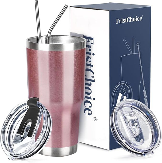 30 oz Tumbler with Lids and Straws Double Wall Vacuum Insulated Tumbler Cup,Stainless Steel Leak-proof Thermal Tumbler Travel Coffee Mug for Cold and Hot Drinks,Rose Gold