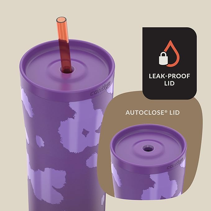 Contigo x Ally Love Streeterville Stainless Steel Tumbler with Straw, Easy Clean Lid, Leak Proof, BPA Free, 24oz, Violet