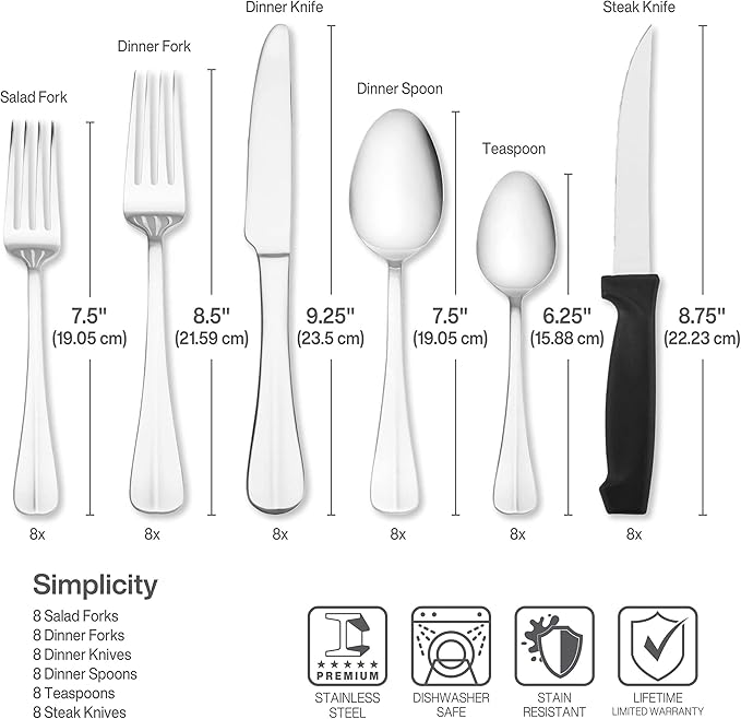 Pfaltzgraff Everyday Simplicity 53-Piece Stainless Steel Flatware Set, Service for 8 (Pack of 2)