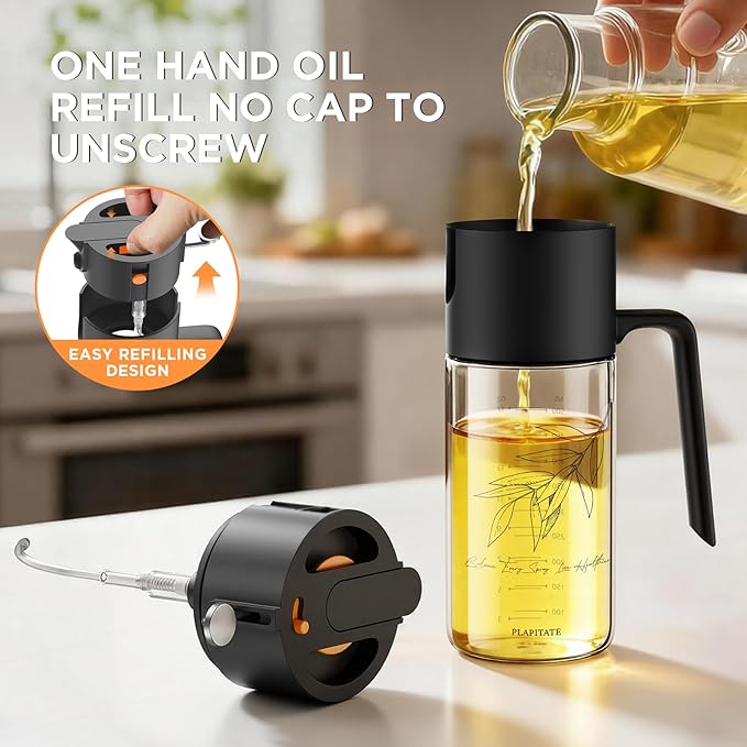 2Pcs 17oz Premium Olive Oil Sprayer for Cooking, 2 in 1 Glass Olive Oil Dispenser Bottle for Kitchen Gadgets, Spray Bottle with Portion Control for Salad, Frying, BBQ (Black & White)