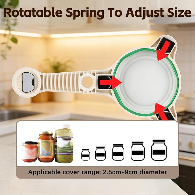 4 in 1 Jar Openers for Seniors – Jar Lid Opener, Cap Crack Opener & Multifunctional Can Opener, Easy Grip Handle for Effortless Opening, Minimize Kitchen Helper