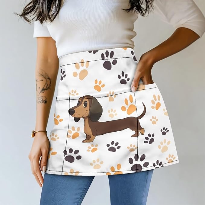 Server Waitress Waist Apron with 3 Pockets, Short Aprons for Servers,Waiter Apron For Waiter Accessories