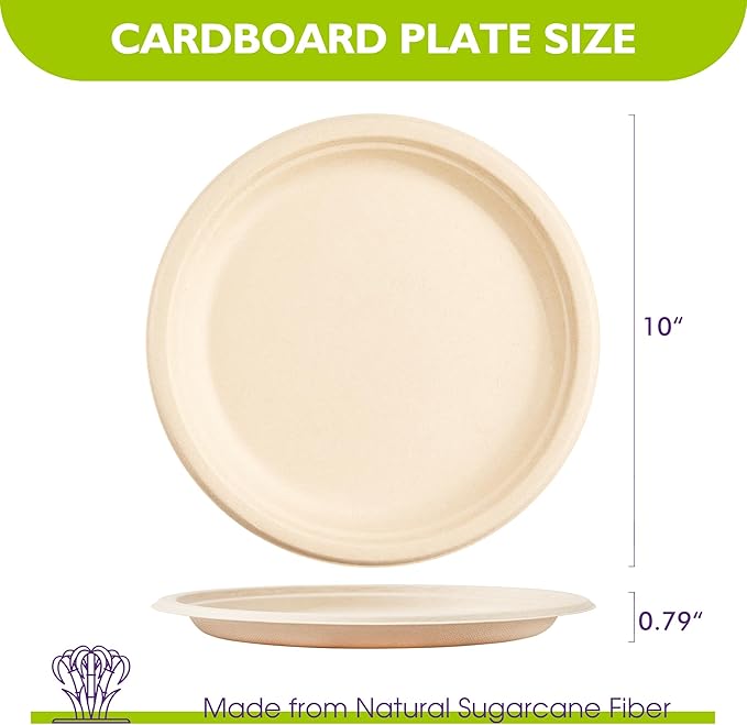 10 Inch, 500 Pack Compostable Paper Plates Round Unbleached Brown Plates Made from Natural Sugarcane Fibers, Biodegradable Heavy Duty Disposable Plates for Party, Camping, Picnic