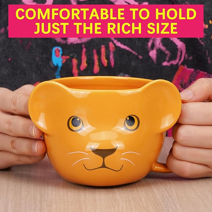 Lion Mug 16 oz Cute Ceramic Coffee Mug 3D Porcelain Tea Cup for Women Kawaii Gifts for Christmas, Housewarming, Holidays, Birthdays, Men, Kids, Friends Yellow