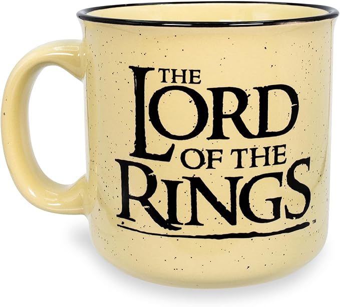 The Lord of the Rings Gondor Elven Script Ceramic Camper Mug | BPA-Free Travel Coffee Cup For Espresso, Caffeine, Cocoa | Home & Kitchen Essentials, Hobbit Gifts and Collectibles | Holds 20 Ounces