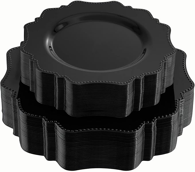 COLOSUS Black Plastic Plates Set,Heavy Duty Black Disposable Plates for 30 guests,Include 30PCS 10.5inch Dinner Plates and 30PCS 8.25 inch Dessert Plates for Party/Wedding/Birthday