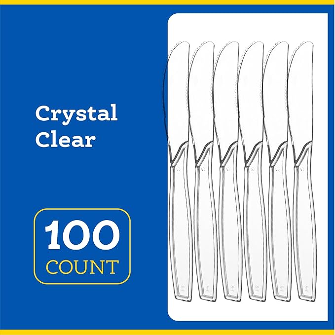 Plasticpro Disposable Clear Plastic Cutlery Disposable utensils Heavyweight 100 Count (Knives)