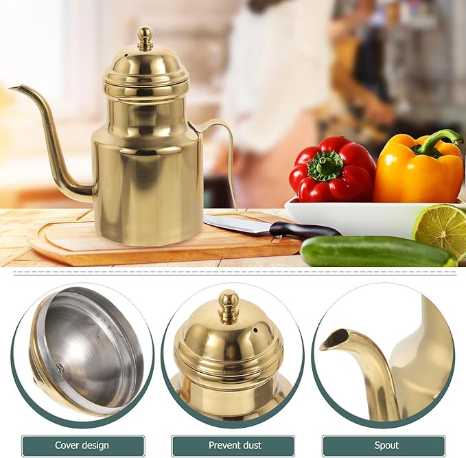 Cabilock Oil Dispenser Vinegar Dispenser Bottle Stainless Steel Oil Can Container with Handle for Kitchen Restaurant Cooking BBQ Golden