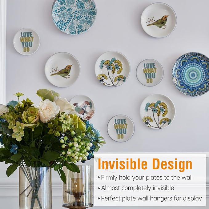 Bilillo 6 Pack Plate Hangers for The Wall, Suitable for 8-10 inch Art Plate, Stainless Steel Invisible Heavy Duty Wire Plate Holder with Wall Hooks, Plate Hangers for Displaying Plates, Platter, Dish