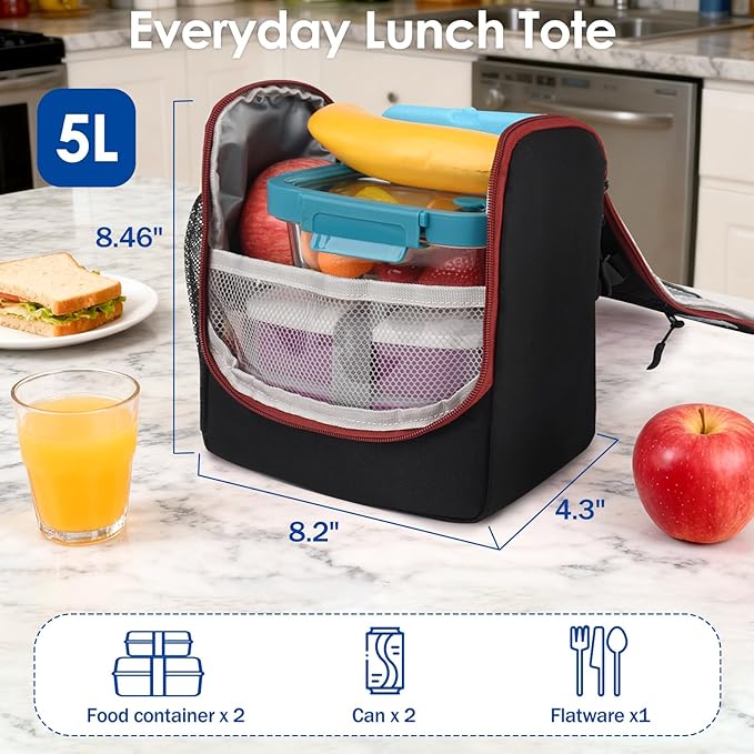 Genteen Kids Lunch Box, Insulated Lunch Bag for Kids, Toddler, Girl, and Boy; Holds Lunch Box, Water Bottle, & Snacks; Easy-Clean Water-Resistant Fabric & Multiple Zippered Pockets (Black)