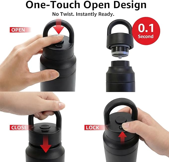 Black Stainless Steel Water Bottle Insulated 20 oz Tumbler with Handle,Leak Proof Travel Bottles,Water Cup with Lids