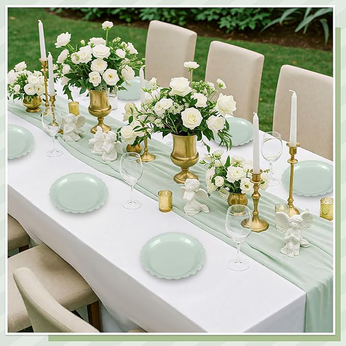 30 Pcs Dessert Plates Disposable, 7 Inch Scalloped Sage Green Cake Plates Small Birthday Appetizer Plate Cute Sage Green Paper Plate for Baby Bridal Shower, Wedding