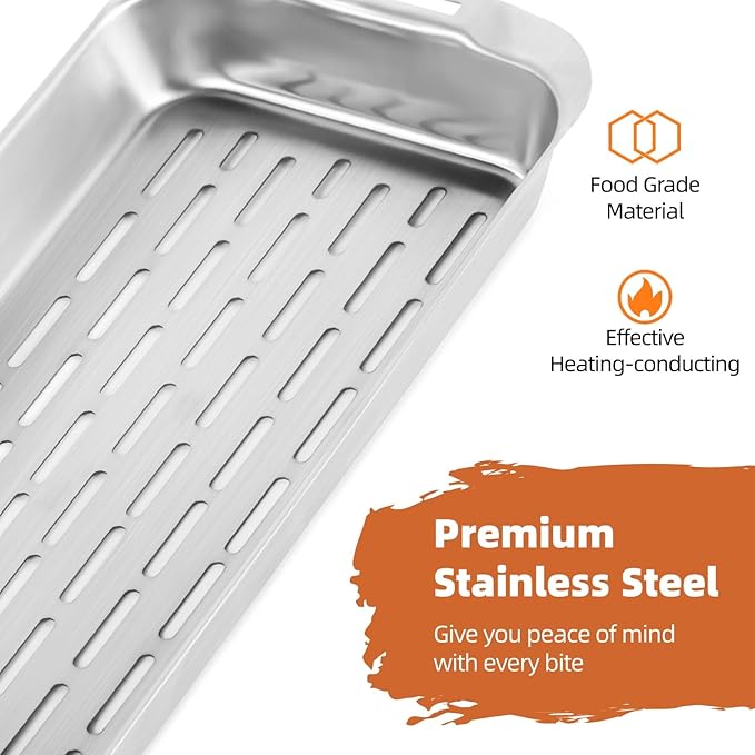 Grill Basket Set, 3-Piece Stainless Steel Grill Topper Pans for Outdoor Grill with BBQ Prep Tray, Grilling Baskets Barbecue Accessories for Vegetables, Fish, Meat, and Seafood