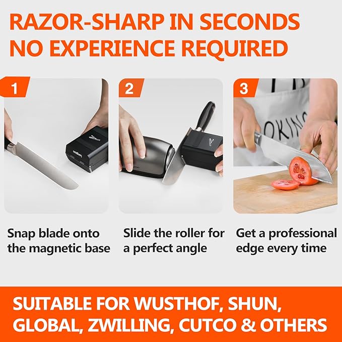 Longzon ZForge V2 Electric Rolling Knife Sharpener Adjustable 10°–25° Magnetic Angles, Fast & Easy Sharpening Kit with 4-Stage Diamonds & Ceramic Discs and 3000mAh Battery for All Kitchen Knife Sets