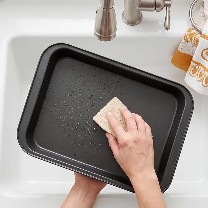 Lyellfe 3 Pack Rectangle Baking Pan, Non-Stick Cake Pans for Oven, 13 x 9 Inch Deep Cookie Sheet Tray for Brownie Lasagna Casserole Bread, BPA Free