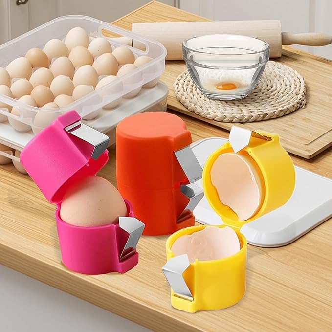 3Pcs Egg Shell Cracker Breaker Opener Peeler Remover Separator for Hard Boiled Raw Eggs,For Kitchen Hard Boiled Egg Peeler Cracking Appliance Tool Egg Shell Opener, Set of 3, Orange, Yellow, Pink
