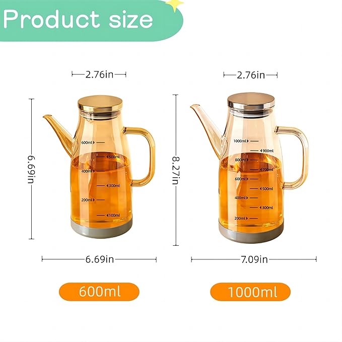 2025 Oil Dispenser Bottle with Drip Free Spout Food Grade Oil Vinegar Cooking Sprayer Kitchen Glass Container Bottles (600 ML)