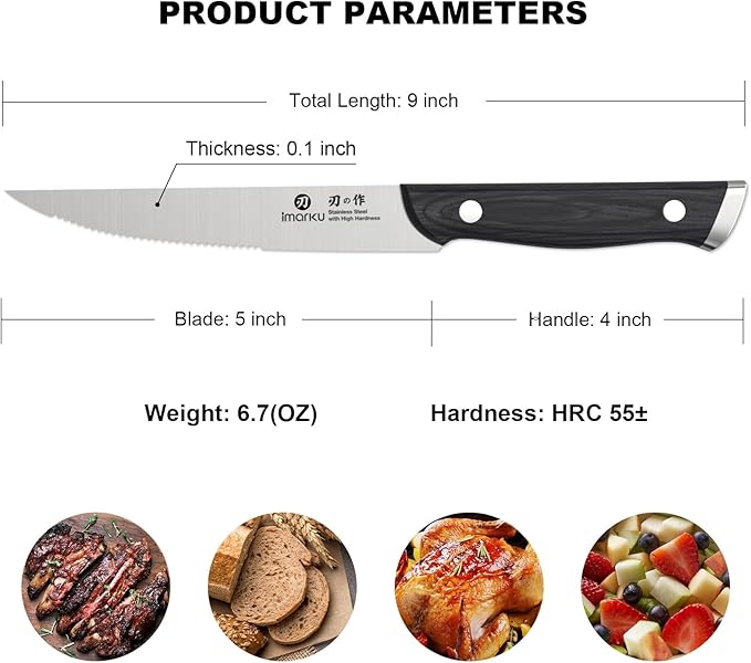 imarku Japanese Steak Knives, Steak Knives Set of 8,Stainless Steel Serrated Steak Knife,Steak Knife with Pakkawood Ergonomic Handle,Gift for Men and Women