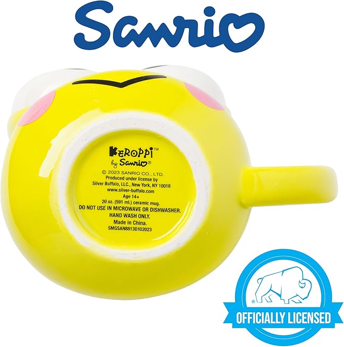 Silver Buffalo Sanrio Hello Kitty and Friends Keroppi Ceramic 3D Sculpted Mug, 20 Ounces