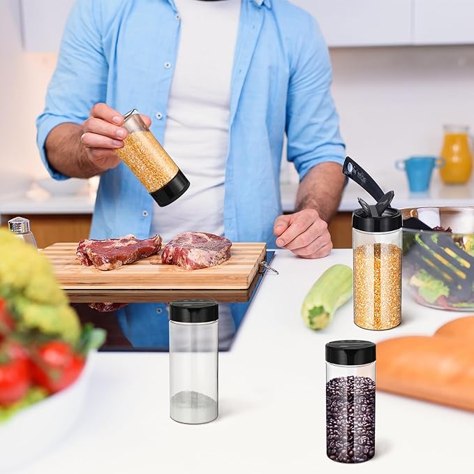 Zhehao 24 Pieces Plastic Spice Containers Plastic Spice Bottles Clear Reusable Large Empty Seasoning Jars with Shaker Lids for Kitchen Storage Seasoning Powder Herbs(16 oz,Cylinder,Clear and Black)