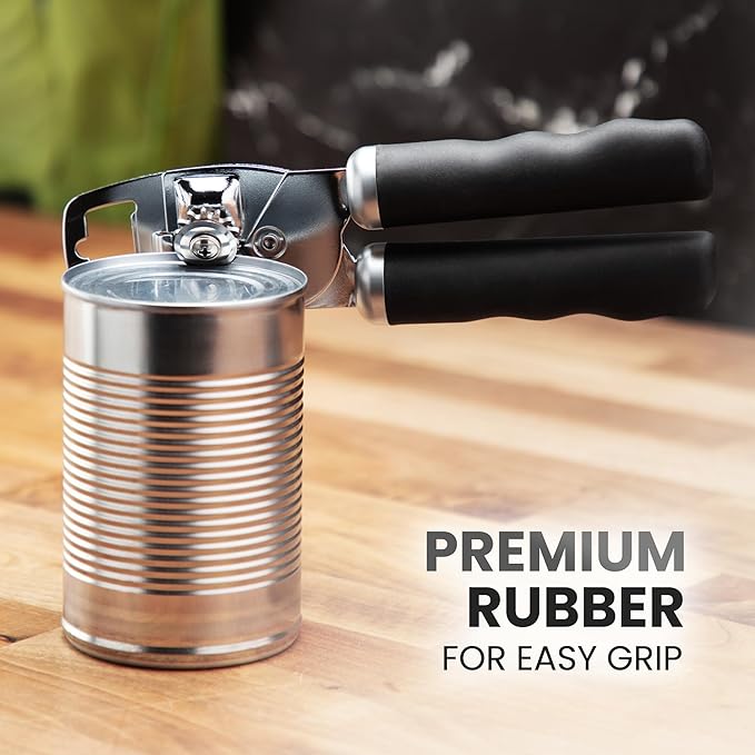 Zulay Kitchen COMFY™ Can Opener Manual with Bottle Opener - Rust Proof Stainless Steel Manual Can Opener With Turn Knob & Comfy Soft Grip Handles - Black