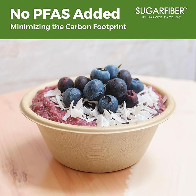 [500 Count]Harvest Pack 16oz PFAS FREE Round Compostable Bowls Bulk, Paper Heavy-Duty Eco-Friendly Disposable Bagasse Acai Bowls, Sugarcane Natural plant fibers for Meal Prep Takeout Dinnerware