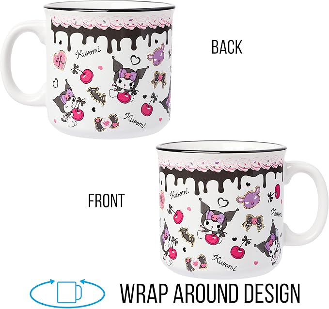 Silver Buffalo Sanrio Hello Kitty and Friends Kuromi Cherries and Black Hearts Ceramic Camper Mug, 20 Ounces