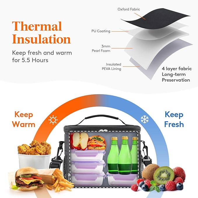 Lifewit Reusable Insulated Lunch Bag, Portable Cooler Freezable Soft Lunchbox Leakproof with Adjustable Shoulder Strap for Men Women Adult for Work Picnic or Travel, 15L 24 Can, Black