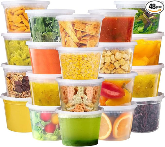 WGCC Deli Containers with Lids - 16 oz Plastic Food Storage Containers, 48 Sets - BPA Free, Microwave, Freezer & Dishwasher Safe