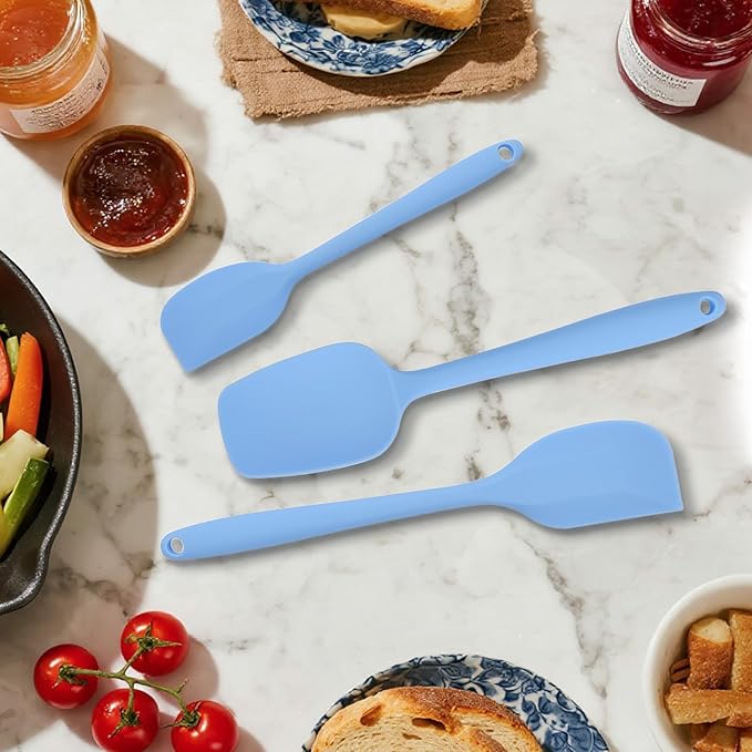 Silicone Spatulas Heat Resistant Food Grade Rubber Spatula, Handle with Ergonomic Grip Kitchen Utensils Set, Nonstick Silicona Cooking Utensils Set for Cooking, and Mixing 3Pacs Blue