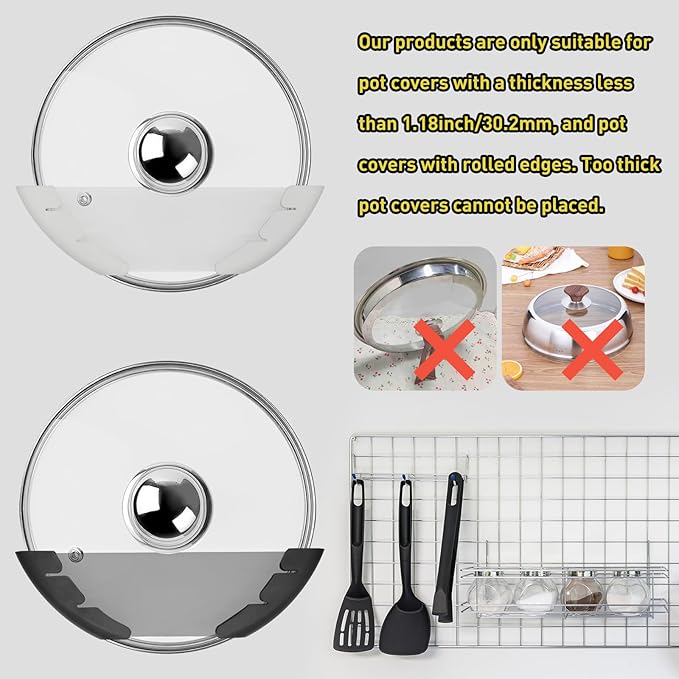 Universal Pot Lid Organizer for Cabinet, 10 Pcs Pan Lids Organizers Inside Cabinet Door Wall Mount Pots Top Storage Rack Holder for Kitchen, Fits 6" to 13.5" (10pcs black)