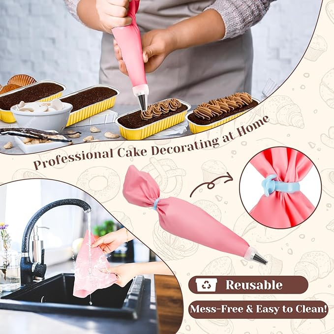 100 Pack Mini Cake Pans with Lids Spoons & 1 Piping Bag and Tips Set – 6.8oz Disposable Aluminum Foil Yellow Mini Loaf Pans for Cake Tins, Baking, Gift & Parties