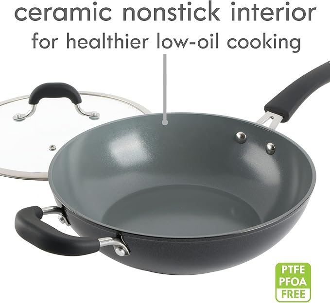 Kenmore Arlington 11" Aluminum Wok W/Lid- Black Diamond