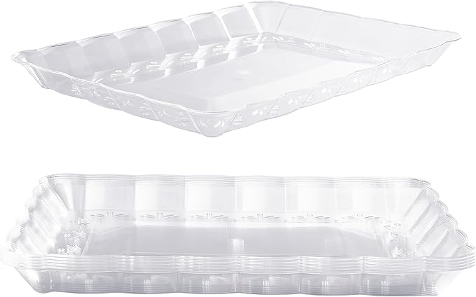 MATANA 6 Pack 13x9 Clear Plastic Serving Trays and Platters, Rectangle Large for Party, Reusable & Disposable for Food, Desserts, Cookie, Appetizers