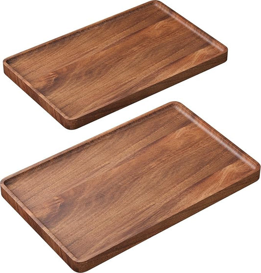 2 Pack Acacia Wood Serving Tray,15.8x9.8 Inch Decorative Trays Platter for Coffee Table,Living Room,Bar,Party,Mini Charcuterie Boards Cheese Board,Home Decor