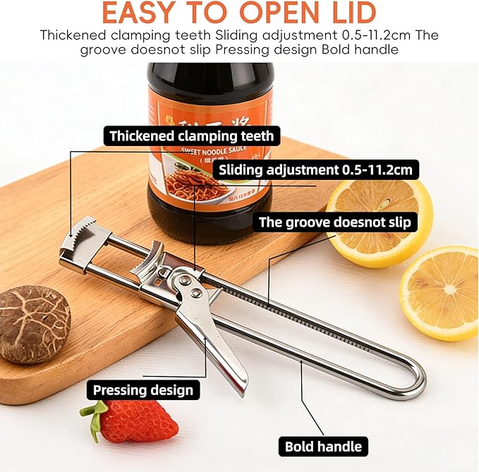 2 Pack Adjustable Stainless Steel Jar Opener for Seniors with Arthritis, Manual Lid Remover with Non-Slip Clamp, Easy Grip Bottle Opener Gadget for 0.8" to 4" Weak Hands