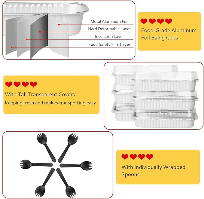 Mini Loaf Baking Pans with Lids 50 Pack,LNYZQUS 6.8oz Rectangle Aluminum Foil Mini Cake Baking Pans Tins Containers,Disposable Ramekins Baking Cups Muffin Tins-White