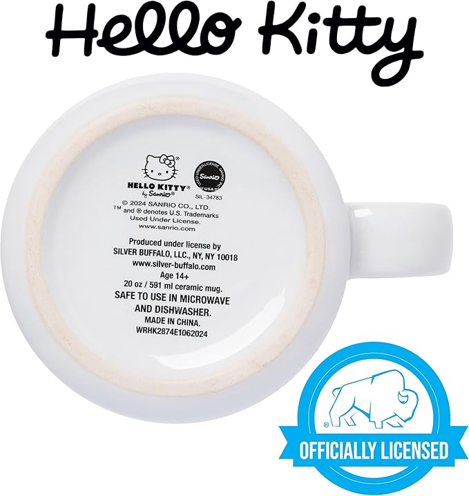Silver Buffalo Sanrio Hello Kitty Photo Shots Smile Good Vibes Ceramic Camper Mug, 20 Ounces