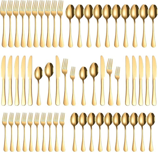 60 Piece Gold Silverware Set for 12, Bulk Stainless Steel Gold Flatware Cutlery Set Food Grade Utensil Set Include Forks Knives Spoons for Home Kitchen Restaurant Wedding, Dishwasher Safe