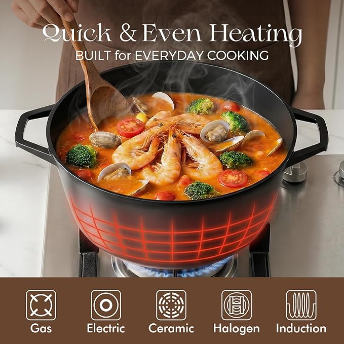 PRICUSIS Nonstick Stock Pot with Silicone Rim Tempered Glass Lid, 4.5/7 QT Soup Pot Casserole, Cooking Pot, Induction Compatible, Dishwasher & Oven Safe, Ideal for Pasta, Bake & Stews, Black Sesame