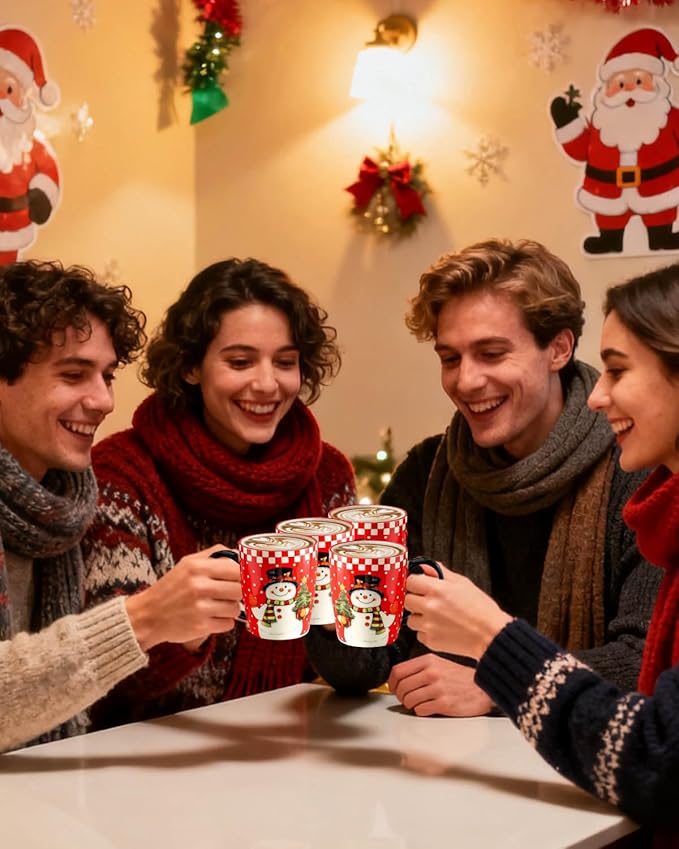 HASENSE 15oz Coffee Mugs Set of 4, Ceramic Holiday mugs with Handles,Lager Coffee Cups for Hot Cocoa,Coffee or Tea, Ideal Gifts for Family,Friends,and Holiday Parties,Colorful
