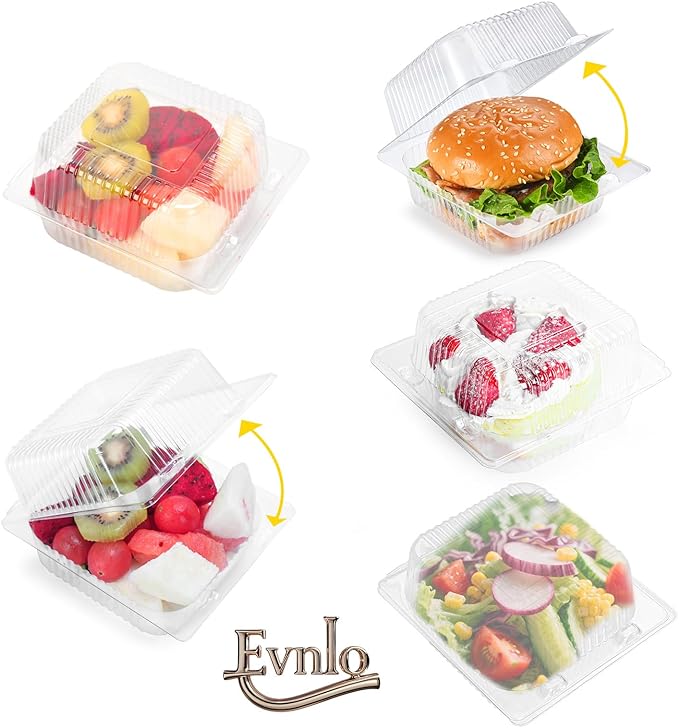 50 Count Clear Plastic Containers with Lids for Food, Thickened Disposable Sandwich Containers Clamshell Boxes for Cake Slice, Dessert, Hamburger, Salad