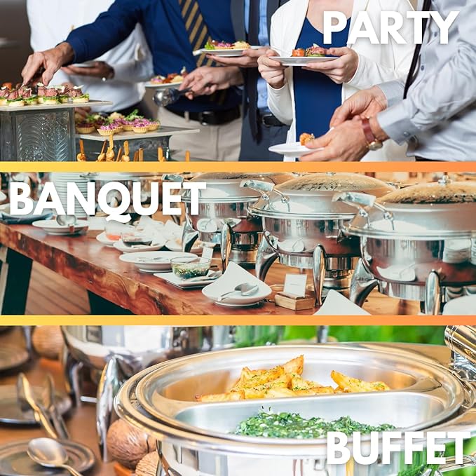 VIVANI 4-Piece Stainless Steel Buffet Serving Spoons Set, Include 2 Serving Spoons and 2 Slotted Spoons, Dishwasher Safe for Buffet, Catering and Party, 8.5 Inches