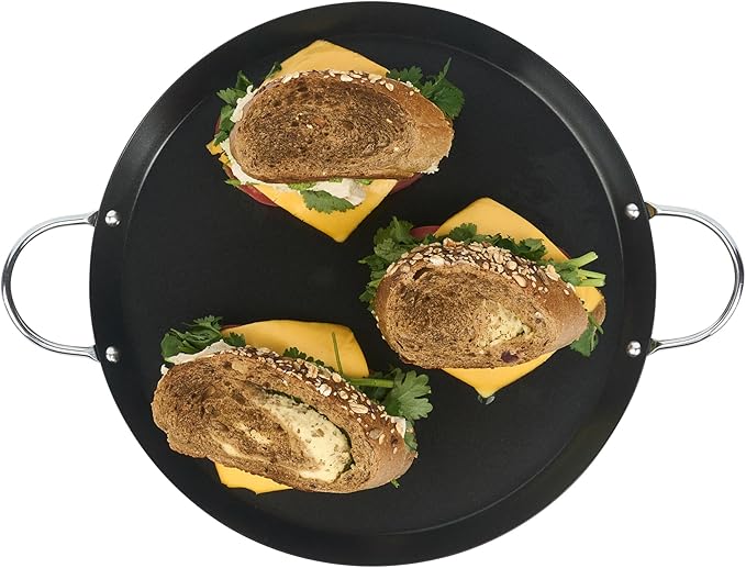 Restaurantware-Met Lux 11.06 Inch Round Griddles With Double Handles, 10 No-Stick Flat Top Grills - Compatible With Open Fire And Gas, Durable, Black Carbon Steel Griddle Pans, Even-Heating