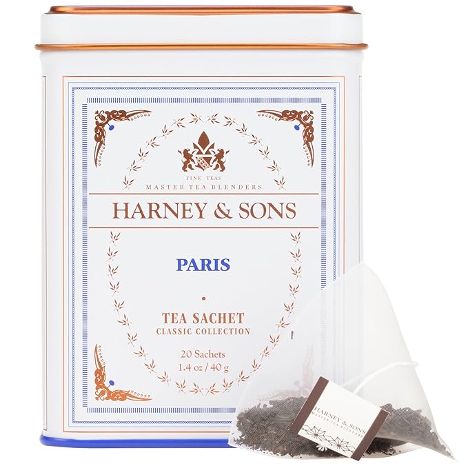 Harney & Sons Paris Flavored Black Tea – 20 Sachets | Fruity Vanilla & Caramel Blend with Hint of Lemony Bergamot