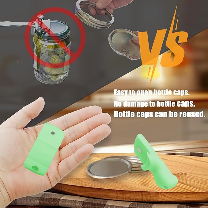 Mason Jar Opener and Canning Tool, Compatible with Mason Jar Lids, Releases Vacuum Seal on Wide Mouth and Regular Mouth, Magnetic Lid Lifter for Canning, Pickling (greener)