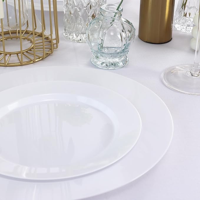 Moretoes 100PCS White Plastic Plates Disposable 10.25inch Dinner Plates and 7.5inch Dessert Salad Plates Heavy Duty Plates for Wedding Party and Birthday