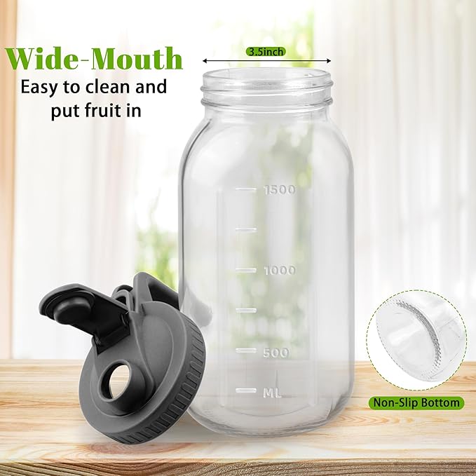64 Oz Glass Pitcher with Lid, 2 Quart Heavy Duty Cold Brew Pitcher, Leak-Proof, Wide Mouth Mason Jar with Pouring Airtight Lid,Ideal for Fridge Storage